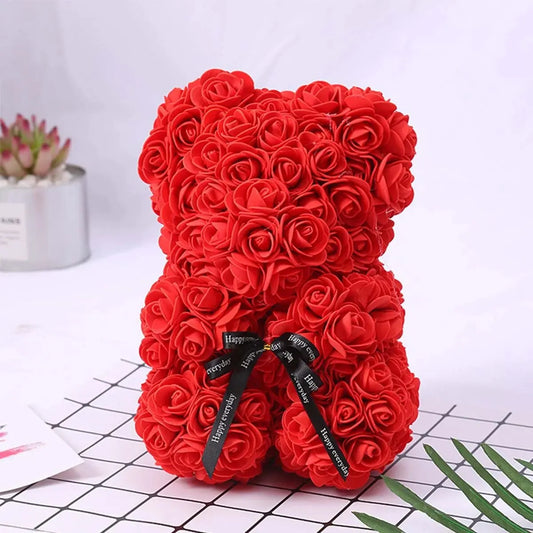 Artificial Rose Bear Gift, Home decor items, red colour, front view